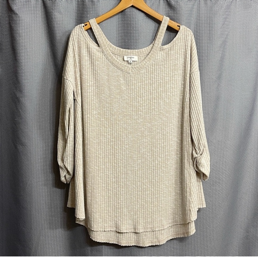 Umgee Taupe Ribbed Knit Sweater
